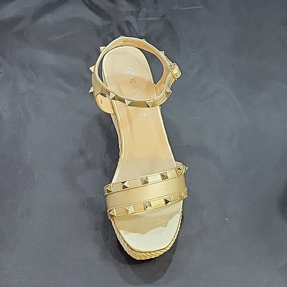 NEW NATURE BREEZE TALLY ESPADRILLE OPEN TOE WEDGE BUCKLE ANKLE PYRAMID  …